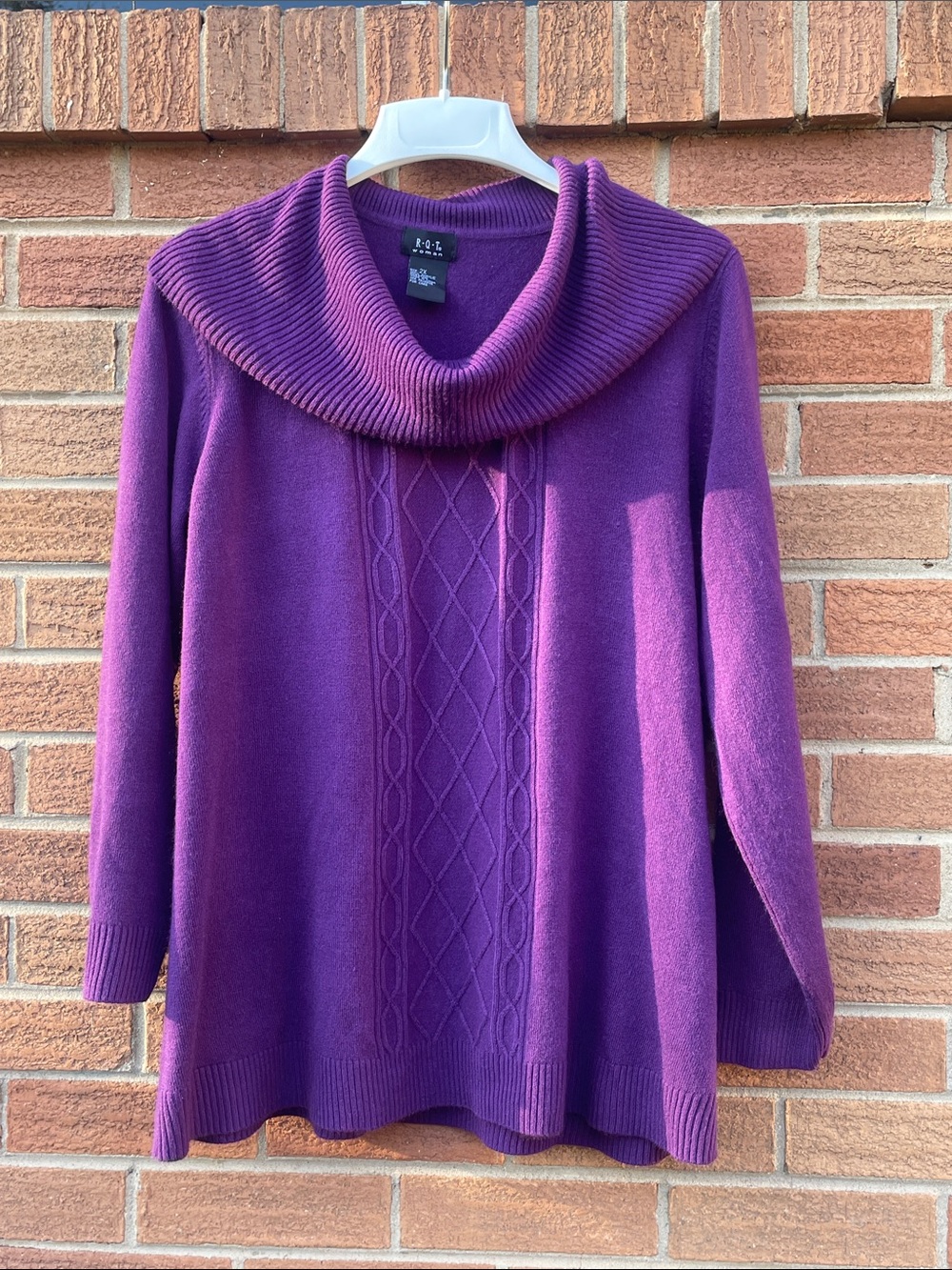 R.Q.T Women 2X Purple Cowl Neck Cable-Front Sweater XXL